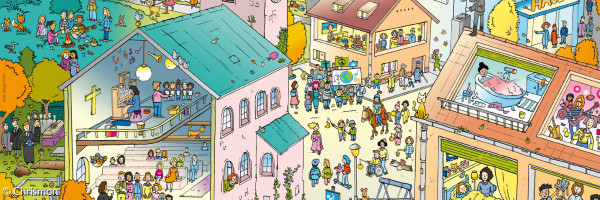 Wimmelbild Kirche